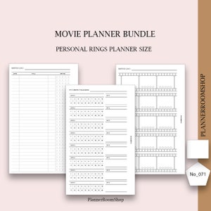 Movie tracker printables,  Personal planner size, movie log inserts, pdf inserts, Movie watchlist planner, tracker, 071