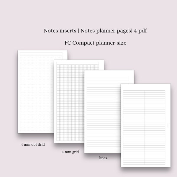 Printable inserts for notes, FC Compact planner size, Study notes pages, Notes planner refill