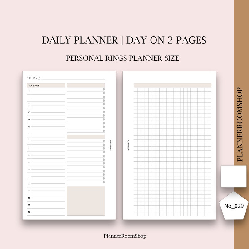 Day on 2 Pages Printable Planner, Personal Rings Planner Size, Daily ...