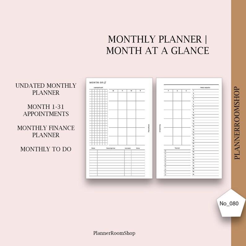 Month on Two Pages Printables for Personal Size Undated - Etsy
