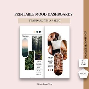 Planificador imprimible MOOD dashboards, tamaño estándar TN (A5 slim), tableros minimalistas, divisores, secciones imprimibles, 160