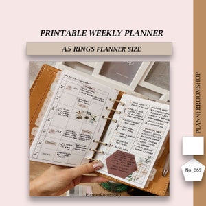 Resumo da semana | Inserções de planejador para impressão em anel A5 | Planejador Semanal | Folha de planejamento horário do layout WO2P | Download digital, 065