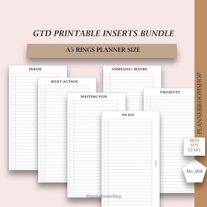 GTD Printable planner,  Inbox A5 rings, Inbox Insert Inbox Tracker Insert, To Do List Template, Task List Get It Done List, 068