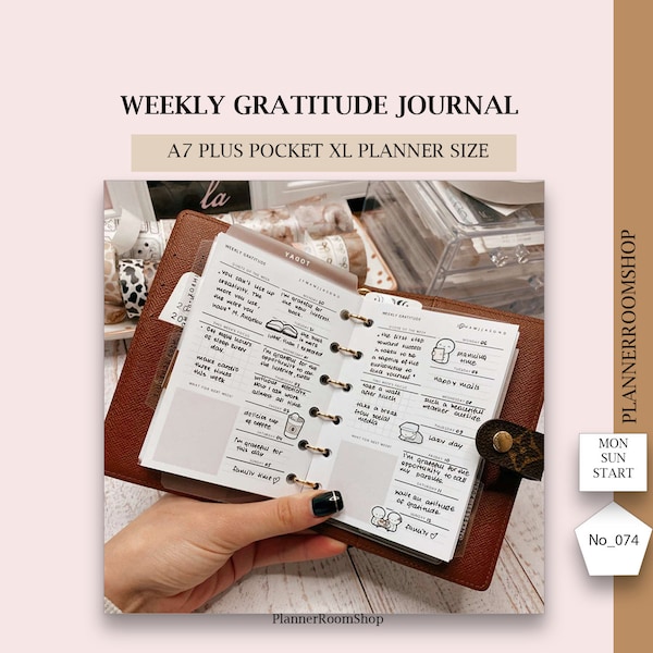 Weekly gratitude journal for A7 plus, pocket XL planner, printable planner inserts, minimalist planner refill, 074