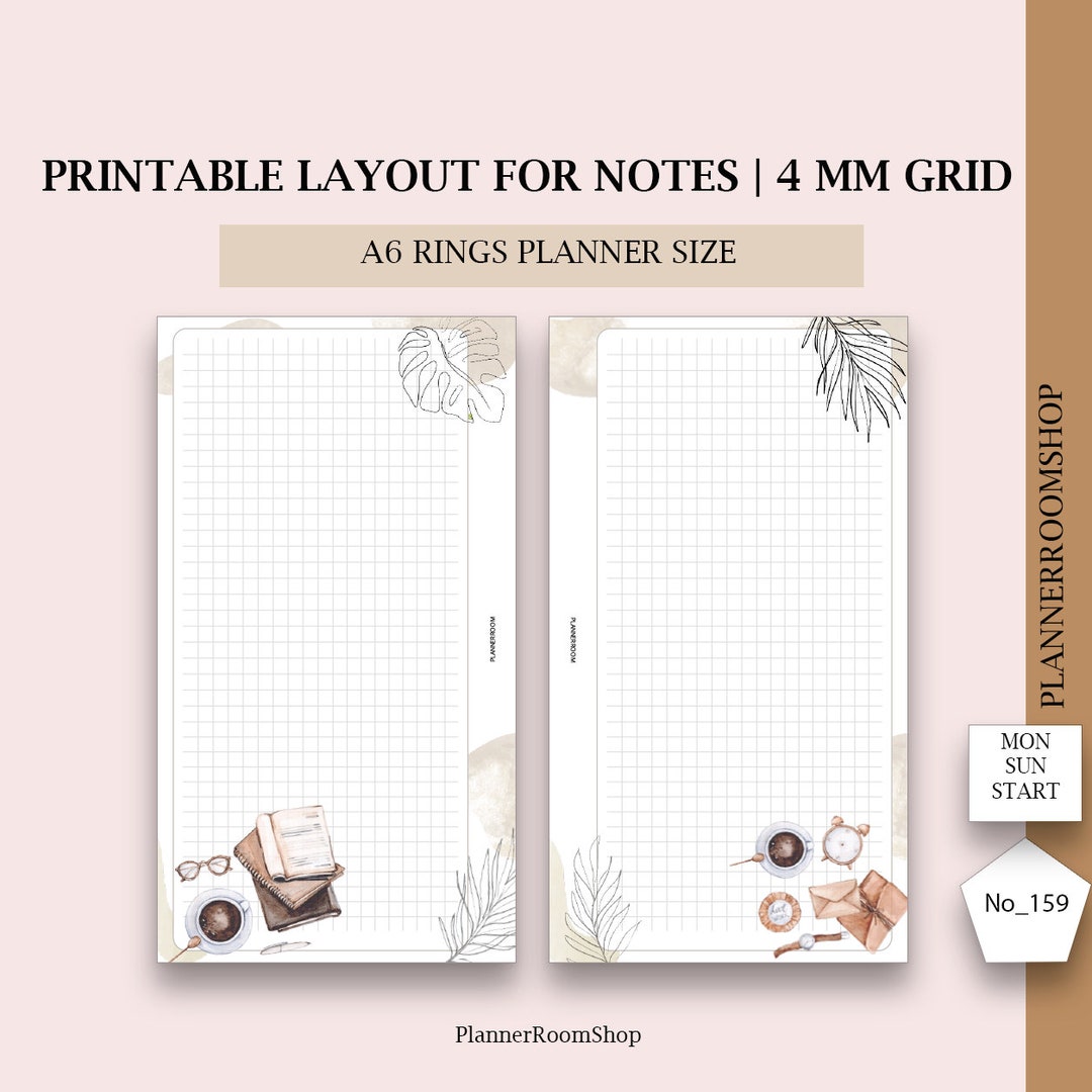 Printable Notes Template for A6 Rings Planner Size, Notes Pages, Study Notes Inserts, Note ...