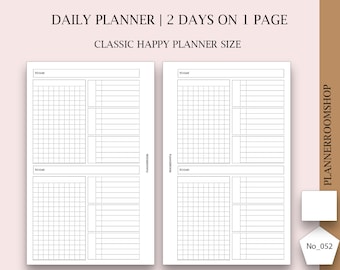 2 days on 1 page planner for happy Planner Classic size, Mambi printables inserts, Daily checklist planner, gtd printables