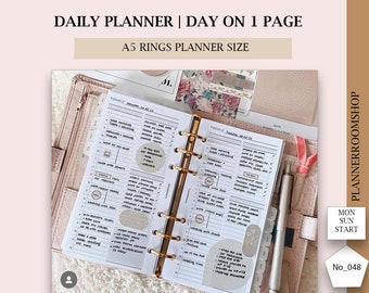 Daily Work Planner, A5 Printable Inserts, Productivity Organizer Template, Grid Journal Layout Worksheet, Digital Download, 048