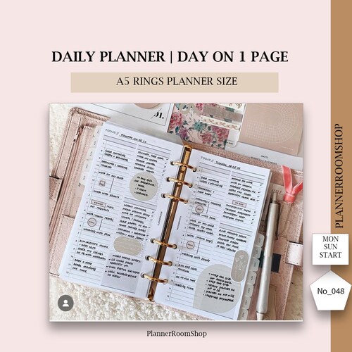 A5 Daily Planner Inserts Printable Editable Daily Organizer Etsy