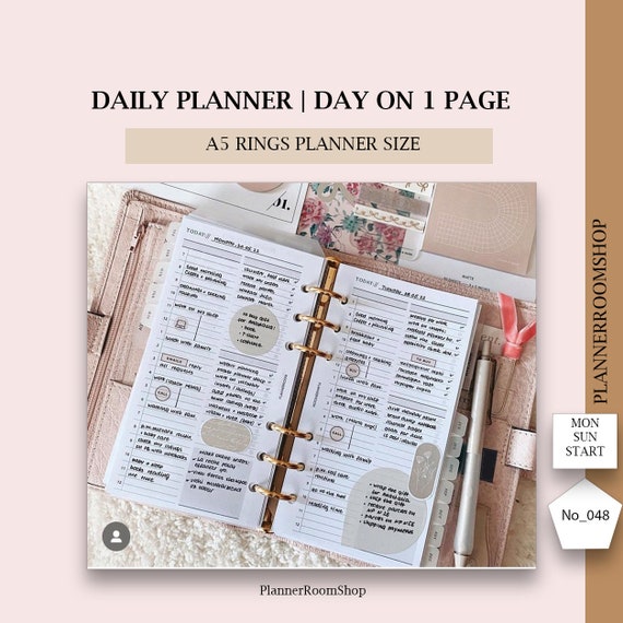 Daily Work Planner, A5 Printable Inserts, Productivity Organizer Template, Grid Journal Layout Worksheet, Digital Download, 048