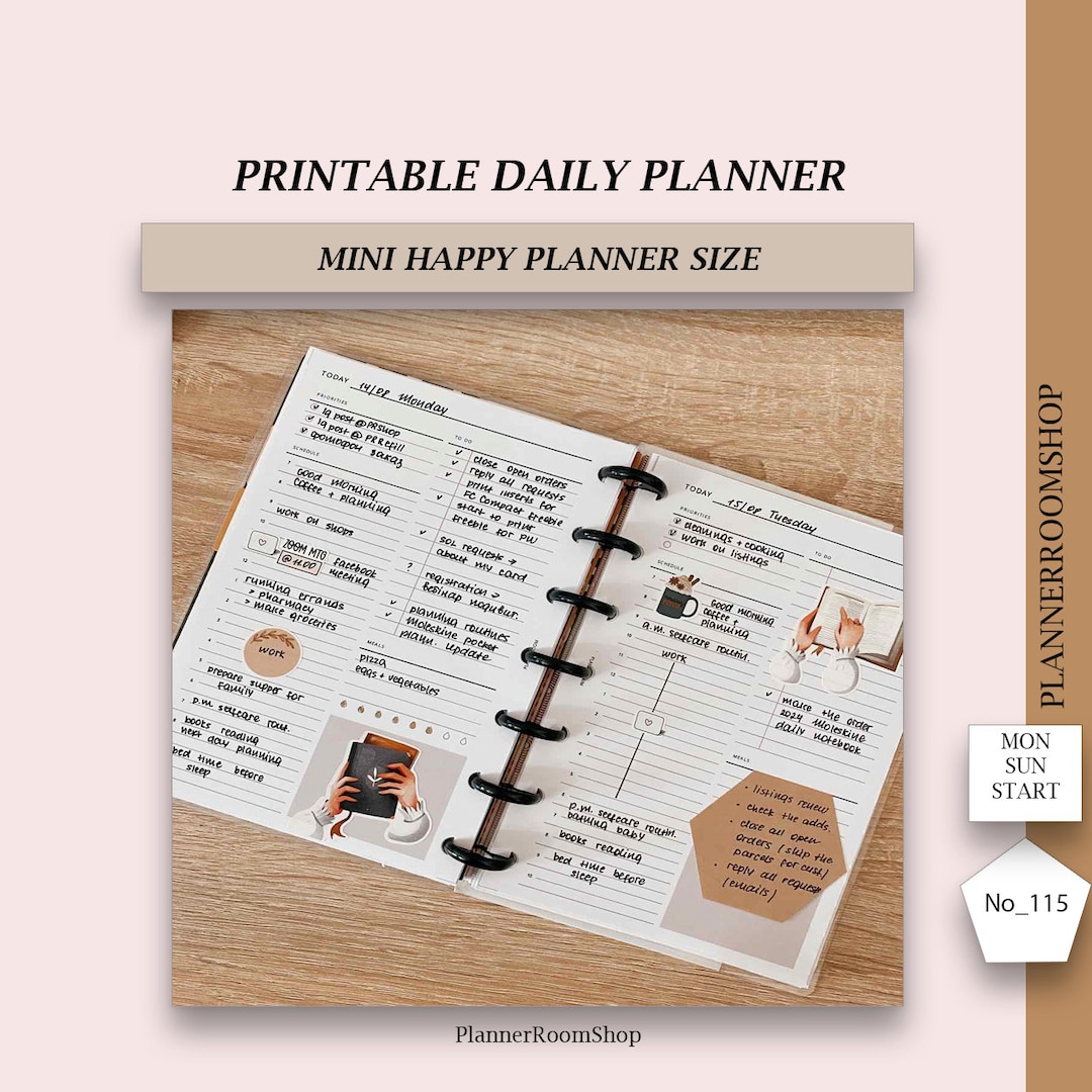 Printable Daily Planner Mini Happy Planner Size Daily Etsy