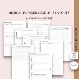 Medical planner, 8 pdf Printables for A6 rings planner size, medicine, instant download, tracker, notes, visits, 023 image 2