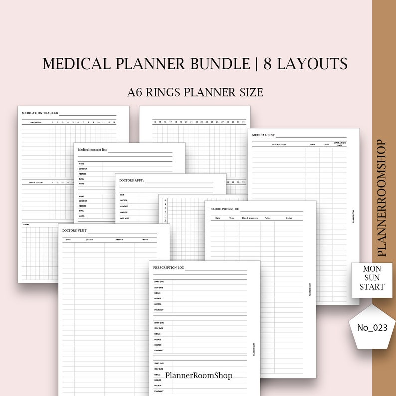 Medical planner, 8 pdf Printables for A6 rings planner size, medicine, instant download, tracker, notes, visits, 023 image 2