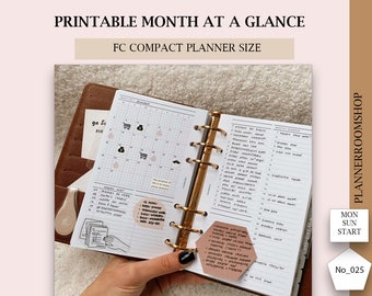 FC Compact size, Franclin Covey Compact, Undated monthly overview, Monthly template, Digital monthly plan, Minimal monthly inserts, 025