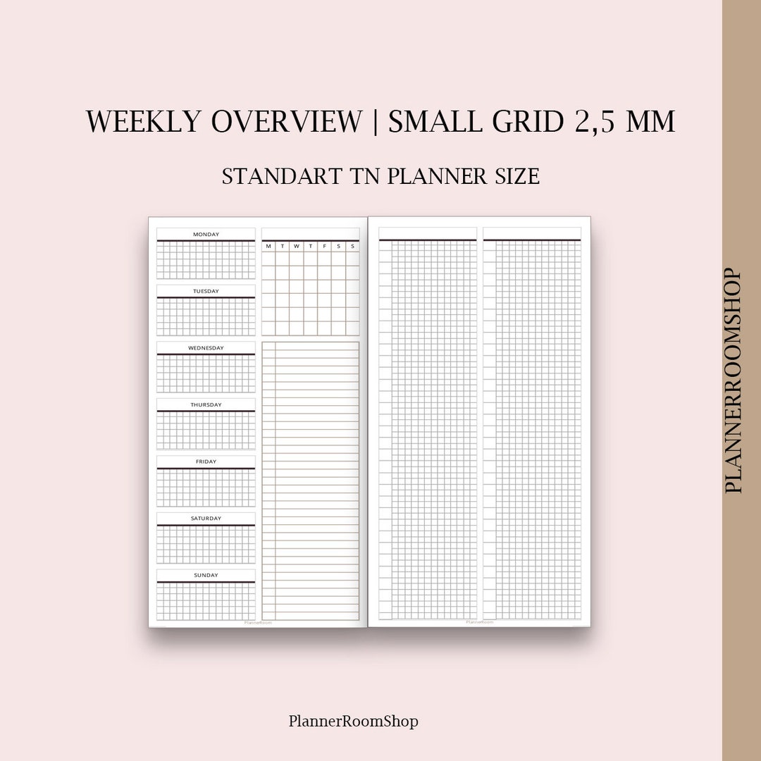 Standard TN Printable Weekly Planner, Weekly Overview, Small Grid ...