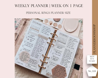 Weekly planner, Week on 1 page, Minimalist weekly, Weekly template, Personal planner, Digital planner, PDF inserts, Printable refill, 028