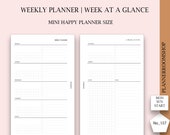 Weekly planner, Mini Happy Planner, Week at a glnace, Weekly overview, Undated weekly planner, Monday Sunday start, Printable weekly planner