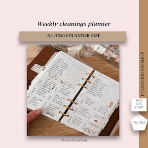 Wekelijkse schoonmaakplanner, A5-ringenplannerformaat, afdrukbare schoonmaakinzetstukken, digitale download, pdf-instantpagina's, 063