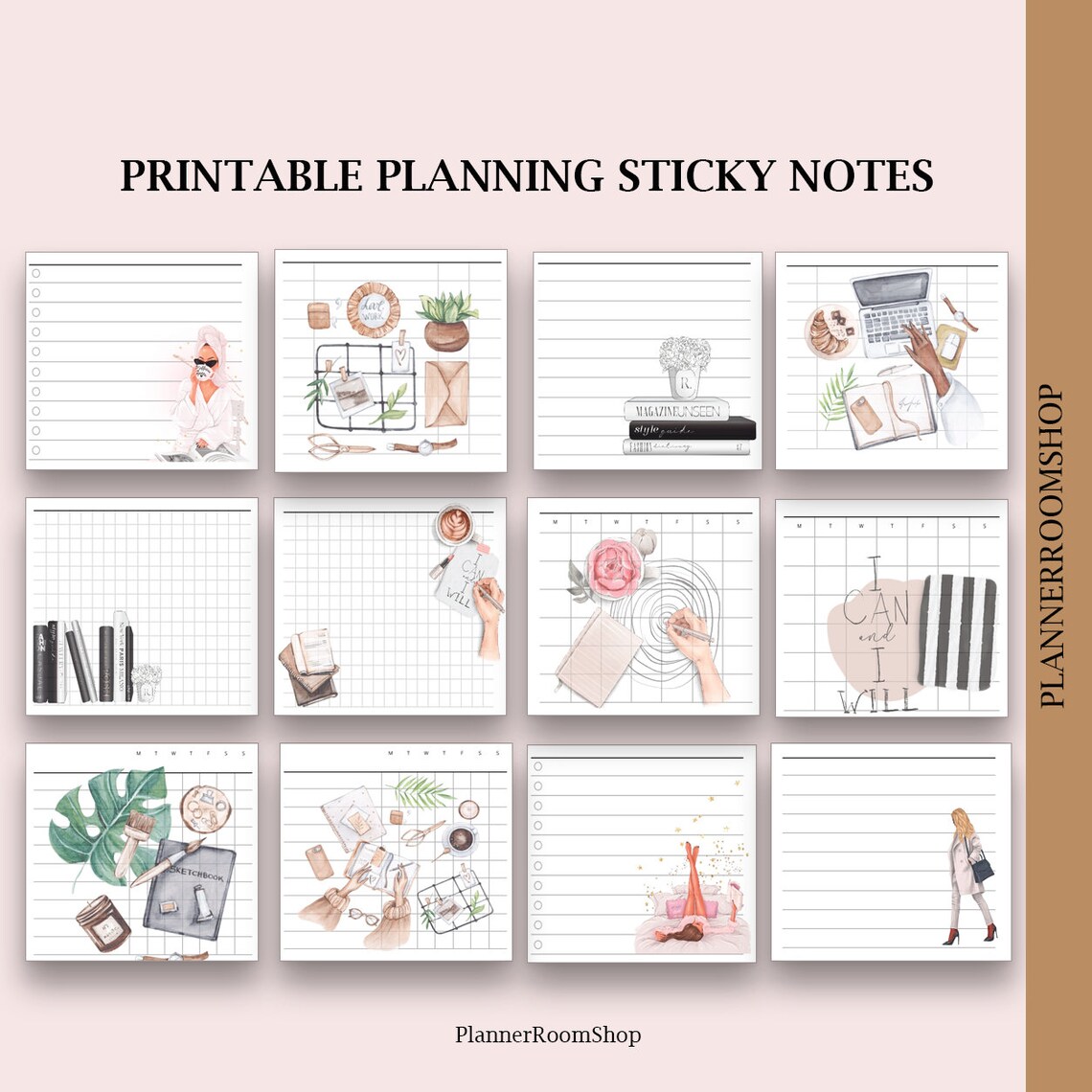 Printable Planning Sticky Notes With Deco, Template Sticky Notes, PDF ...