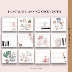 Printable Planning Sticky Notes with deco, Template Sticky Notes, PDF sticky notes, Digital sticky notes, Sticky notes set