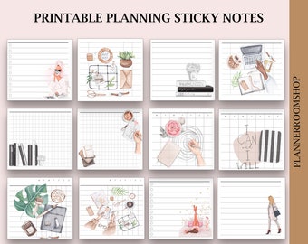 Printable Planning Sticky Notes with deco, Template Sticky Notes, PDF sticky notes, Digital sticky notes, Sticky notes set