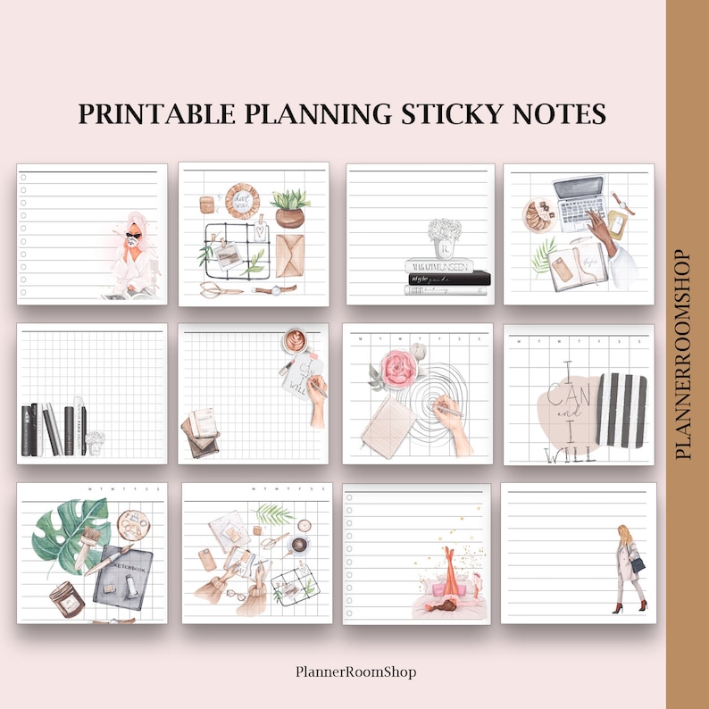 Printable Planning Sticky Notes With Deco, Template Sticky Notes, PDF ...