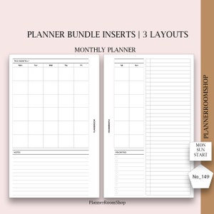 May include: A printable monthly planner page with a grid layout for daily tasks and a notes section. The page also includes a section for priorities with checkboxes. The text "This Month" and "PlannerRoomShop" is included on the page.