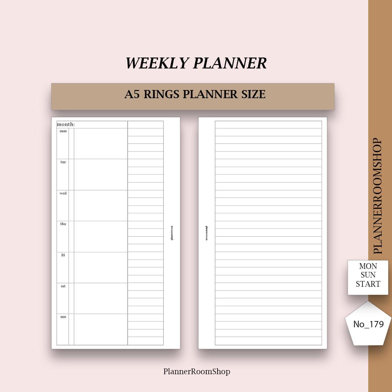 A5 Rings Size – Printable Weekly Planner – Minimalist Weekly Planner ...