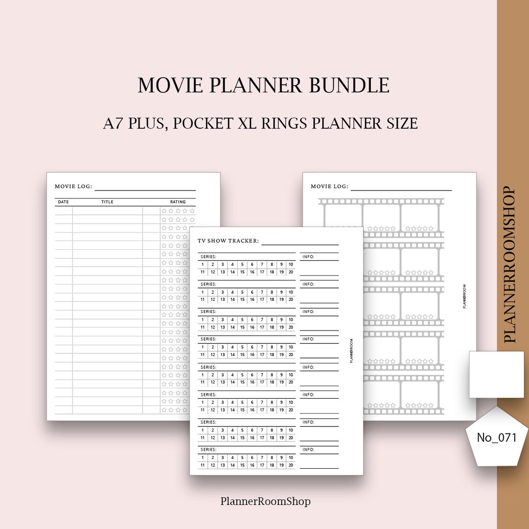 Movies &amp; TV Shows Tracker, A7 PLUS Pocket Xl Planner Inserts, Binder Printables, to Watch ...