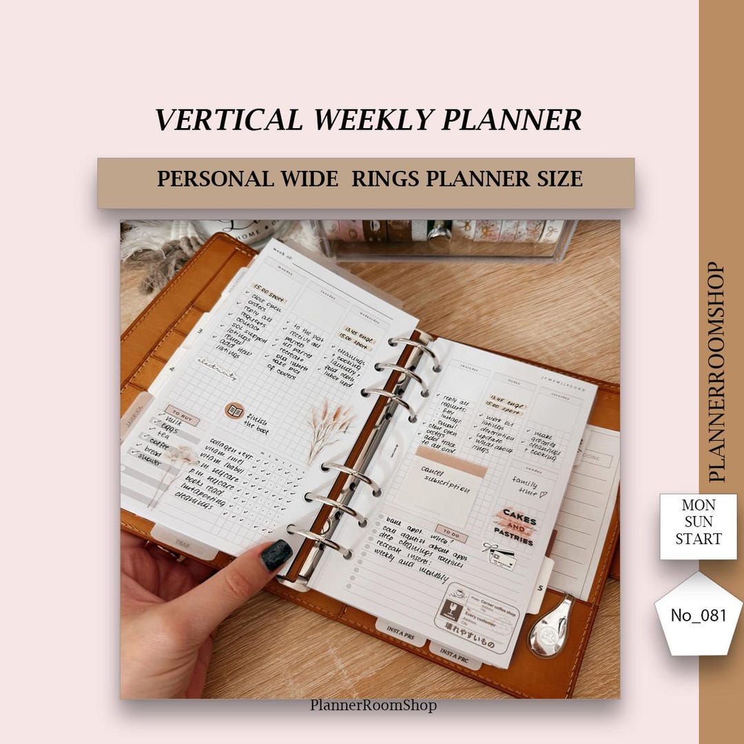 Weekly Agenda Printable, Personal Wide Planner Size, Weekly Smal Grid ...