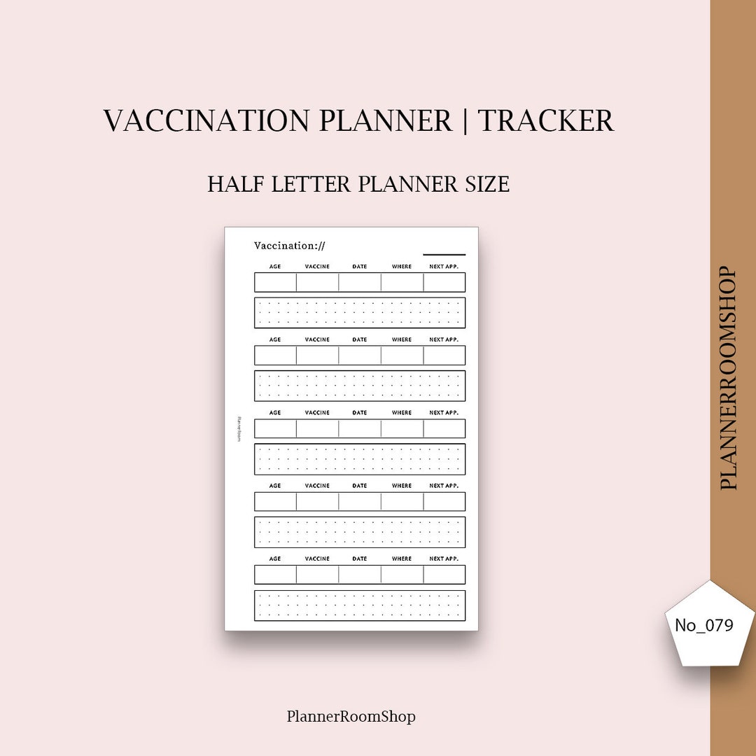 Printable Child, Cat, Dog Vaccination Chart, Half Letter Planner Size ...