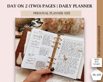 Tag auf 2 Seiten druckbarer Planer, Personal Ringe Planer Größe, Daily Journaling Insers, Digitaler Tagesplaner, Tagesplan, Täglich, 029