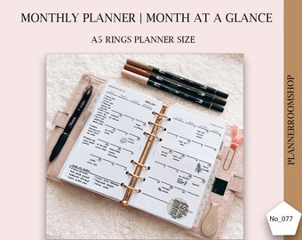 Monthly Planner Printable A5 Planner Inserts, Agenda Monthly Planner, Monthly Planner Organizer, Yearly Monthly Planner, Monthly Schedule