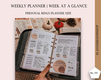 Week at a glance, Personal rings size, Weekly overview, Printable weekly inserts, Weekly template, Digital weekly planner, 101