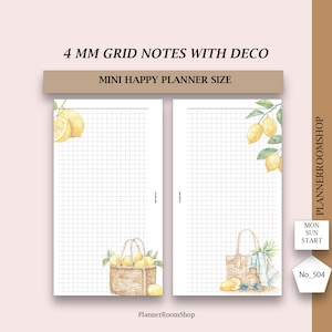 Szablon do wydrukowania notatek dla Mini Happy Planner, Strony do notatek z dekoracją cytrynową, Wkładki do notatek z nauki, Robienie notatek, Planner do wydrukowania, 504
