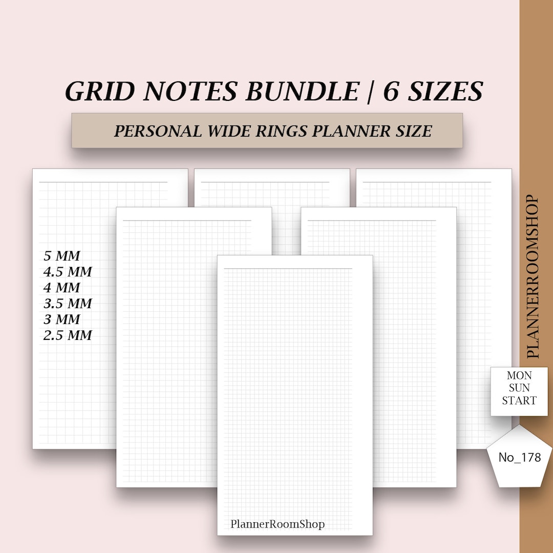 Notes Grid Inserts, Printables for Personal Wide Rings Planner Size, Study Notes Refill, Digital ...