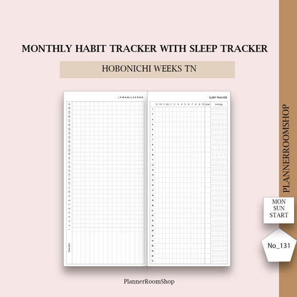 Hobonichi weeks TN printable monthly habit tracker with sleep tracker inserts, Planner refill for Travelers Notebook 131