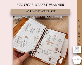 Week on two pages, A5 planner size, Small grid inserts, Weekly printables planner, weekly journal planner, Habit tracker, 081