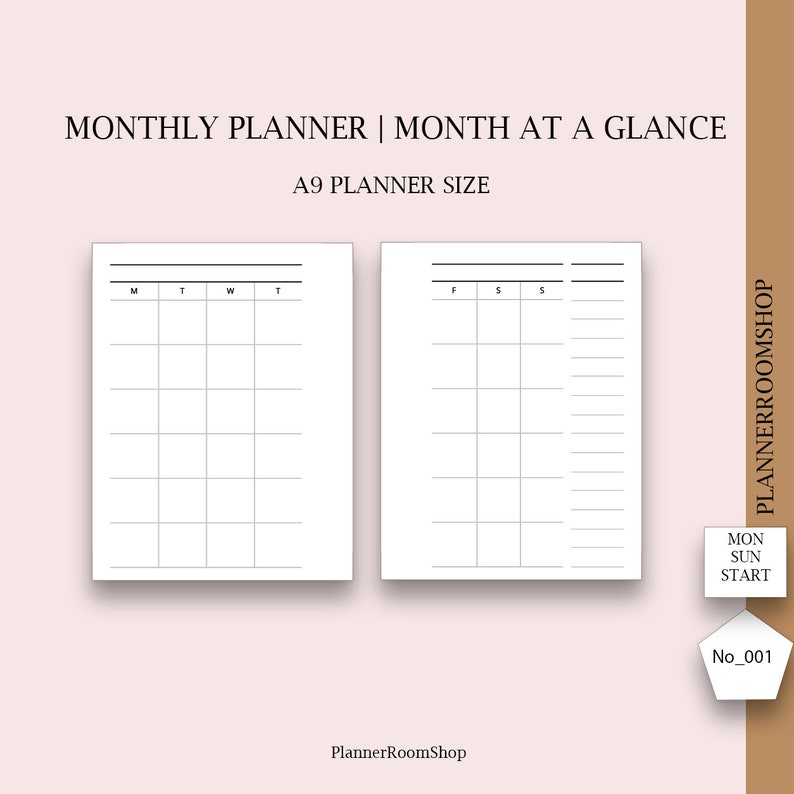 A9 Moterm Filofax Mini Printable Inserts Month on 2 Pages - Etsy