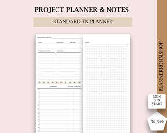 Standard TN (Regular size) A5 slim, printable project planner, Goals planning, Productivity planner, Progect management, 096