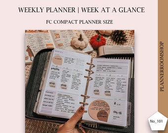 Week at a glance, FC Compact rings size, Weekly overview, Printable weekly inserts, Weekly template, Digital weekly planner, 101