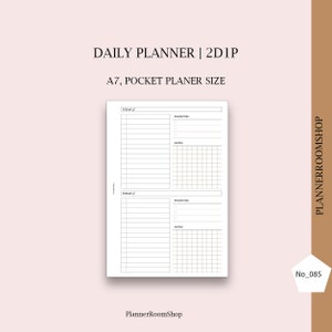 2 days on 1 page planner for Pocket printables inserts, Daily checklist planner, Filofax daily inserts, Minimalist daily planner, 85