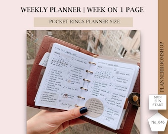 Weekly planner inserts, A7, Pocket planner, Week on 1 page, Simple weekly layout, Digital download, 046