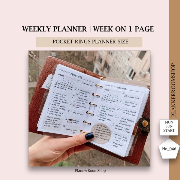 Weekly planner inserts, A7, Pocket planner, Week on 1 page, Simple weekly layout, Digital download, 046