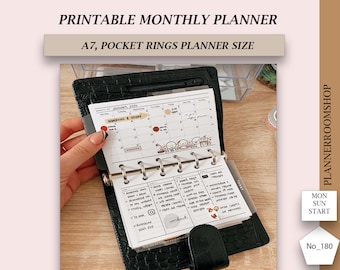 Afdrukbare ADHD-maandplanner voor volwassenen, maandkalenderbijlagen voor A7, plannerformaat zakringen, 180