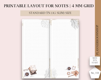 Printable Notes Template for Standard TN (A5 slim) planner size, Notes pages, Study notes inserts, Note taking,Planner printable, 159