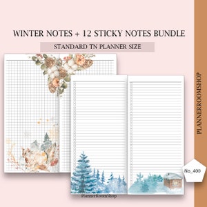 Printable winter notes, 12 Sticky notes bundle, Standard TN, Grid paper, Printable task list, Watercolour paper, Winter landscape, Printable