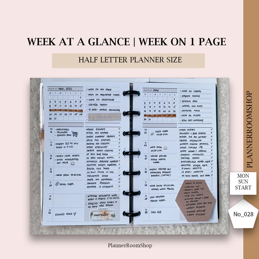 Half Letter Planner Inserts Printable, Weekly Horizontal Inserts, Half ...
