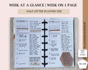 Halve Letter Planner Inserts Afdrukbare, Wekelijkse Horizontale Inserts, Halve Letter Afdrukbare Halve Letter Planner Inserts Wekelijkse Undated 028