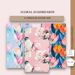 Printable dashboards planner cover, Vellum dashboard, Floral printable, Printable cover, Section dividers, 406