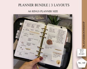 Printable Planner Bundle , Planificador sin fecha Imprimibles, Tamaño del planificador de anillos A6, Planificador imprimible, Planificador de vida, Planificador imprimibles